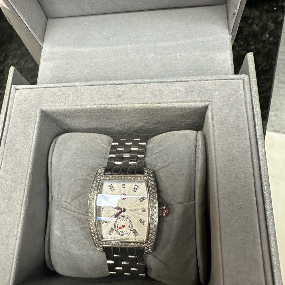 Michele Silver Watch with inside and outside silver diamonds